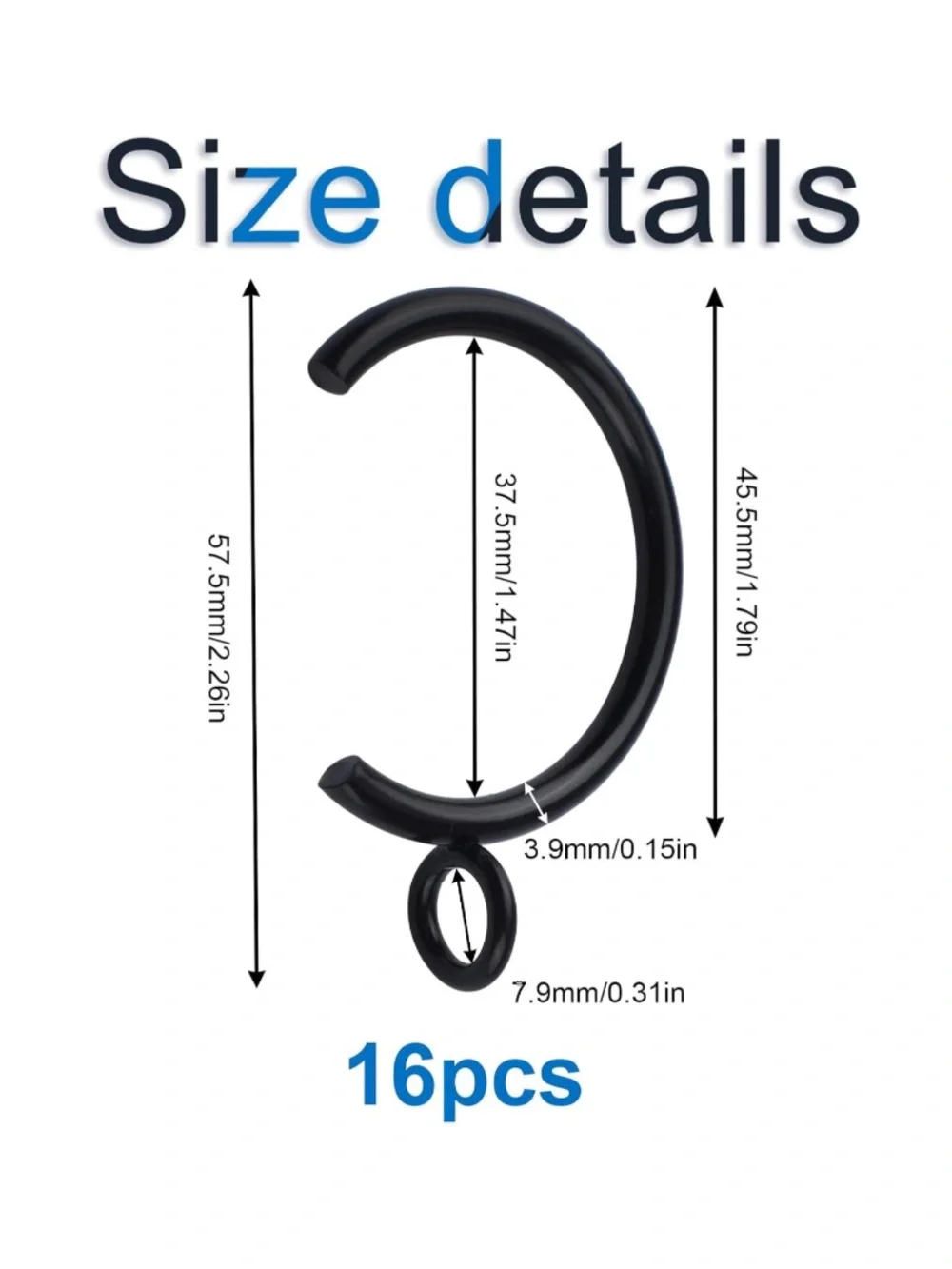 C-Type Rings Curtains & Drapery 16 pc. - BLACK